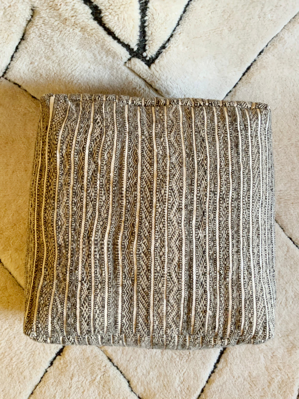 Pouf, Woven Wool Exterior, Gray - Moroccan Pouf - Revival™